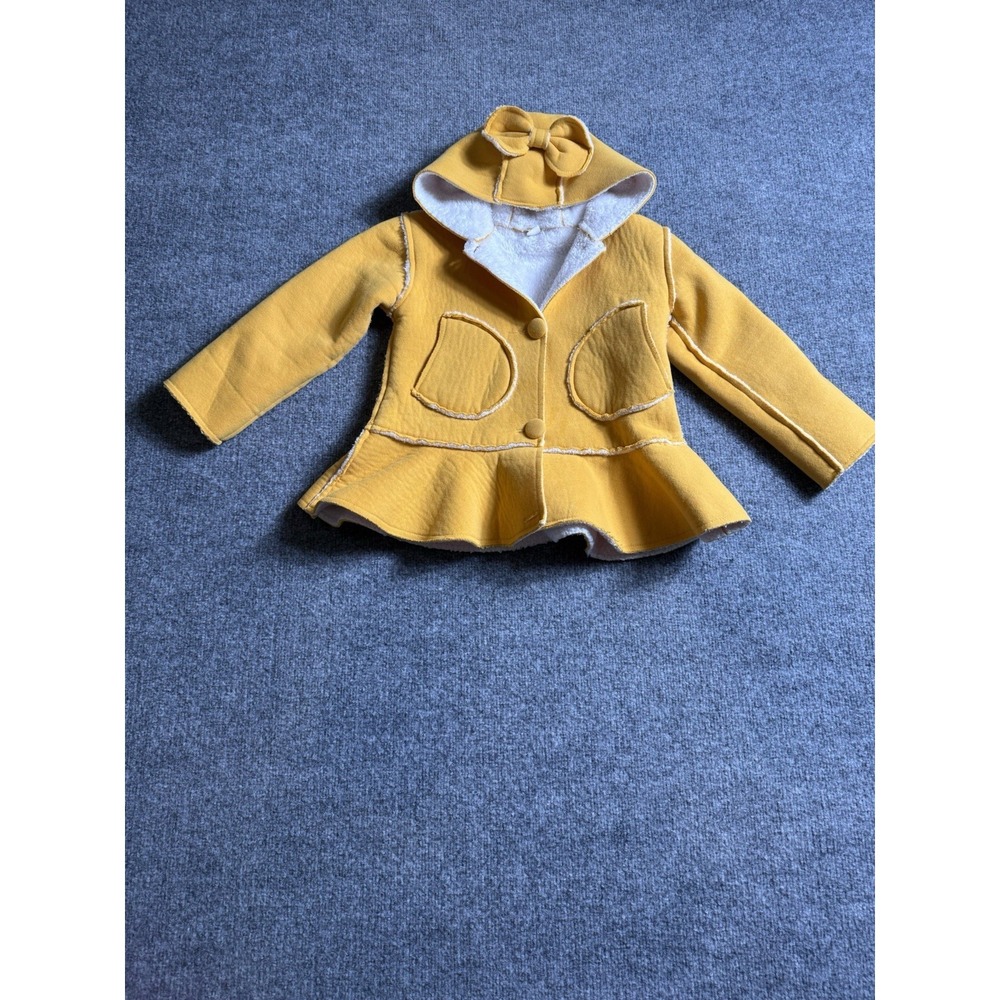 Mustard Yellow Sherpa Lined Hooded Jacket Girls Peplum Coat with Bow Detail
